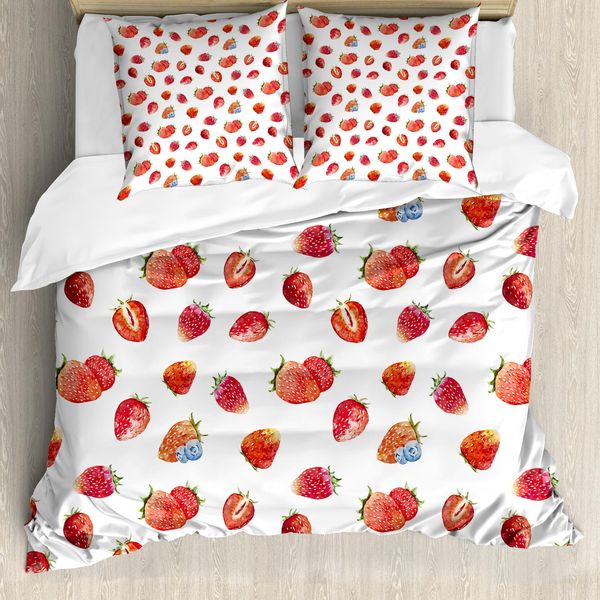 Abakuhaus Set Copripiumino Acquerello Per Letti Matrimoniali, Fragola-Mirtillo, Antiacaro, Adatto A Chi Soffre Di Allergie, Con Federe, Blu-Grigio, Rosso Cinabro, Verde-image