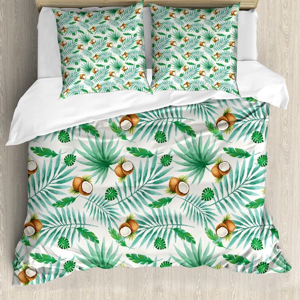 Abakuhaus Copripiumino Acquerello, Coconut Aloha Hawaii, Antiacaro, Adatto A Chi Soffre Di Allergie, Con Federe, 155 Cm X 220 Cm - 80 X 80 Cm, Verde Marrone Chiaro-image