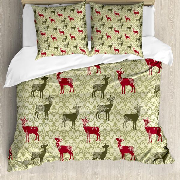 Abakuhaus Copripiumino Hirsch, Motivo Damascato, Antiacaro, Adatto A Chi Soffre Di Allergie, Con Federe, 155 Cm X 220 Cm - 80 X 80 Cm, Verde Oliva Verde Chiaro-image