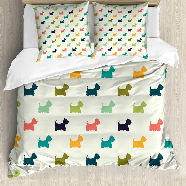 Abakuhaus Copripiumino Per Amanti Dei Cani, Terrier A Pois, Antiacaro, Adatto A Chi Soffre Di Allergie, Con Federe, 200 Cm X 200 Cm - 80 X 80 Cm, Multicolore-image