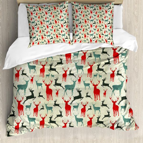 Abakuhaus Copripiumino Hirsch, Animali Invernali In Legno, Antiacaro, Adatto A Chi Soffre Di Allergie, Con Federe, 155 Cm X 220 Cm - 80 X 80 Cm, Multicolore-image
