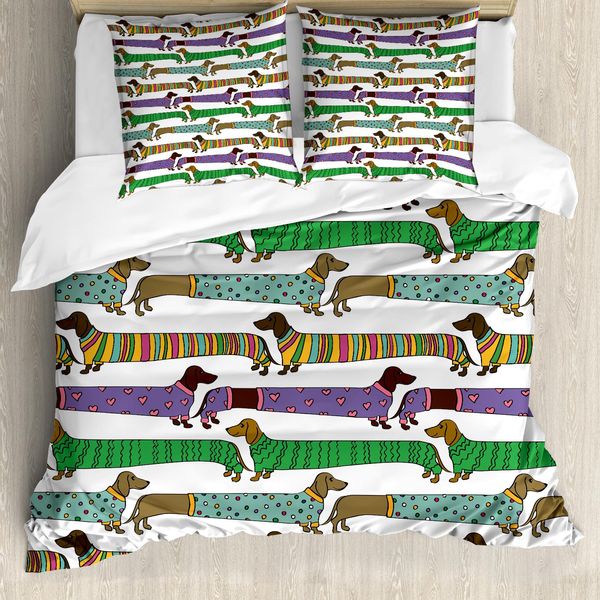 Abakuhaus Copripiumino Per Amanti Dei Cani, Bassotto Vestito, Antiacaro, Adatto A Chi Soffre Di Allergie, Con Federe, 200 Cm X 200 Cm - 80 X 80 Cm, Multicolore-image