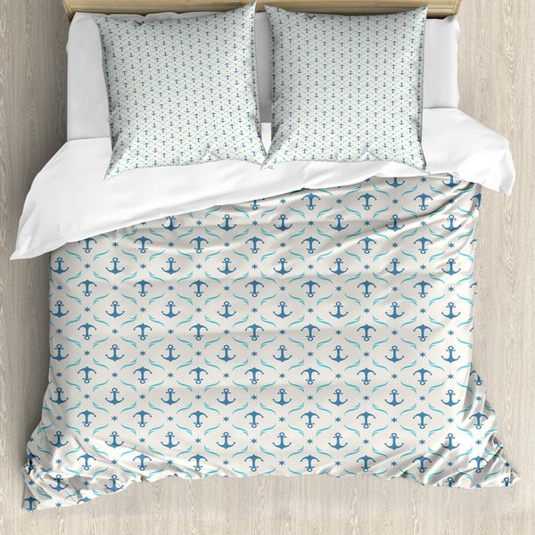 Abakuhaus Copripiumino Anker, Yachting Waves Sterne, Antiacaro, Adatto A Chi Soffre Di Allergie, Con Federe, 155 Cm X 220 Cm - 80 X 80 Cm, Beige, Blu, Azzurro-image