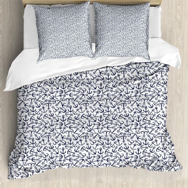 Abakuhaus Copripiumino Anker, Mare Casuale, Antiacaro, Adatto A Chi Soffre Di Allergie, Con Federe, 200 Cm X 200 Cm - 80 X 80 Cm, Blu Scuro Bianco-image