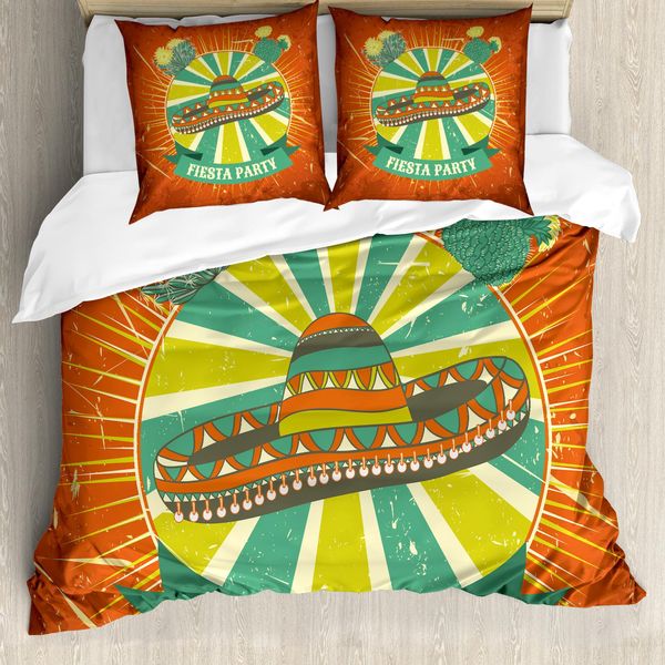 Abakuhaus Copripiumino Fiesta, Sombrero Latinoamericano, Antiacaro, Adatto A Chi Soffre Di Allergie, Con Federe, 155 Cm X 220 Cm - 80 X 80 Cm, Giallo Verde Seafoam-image
