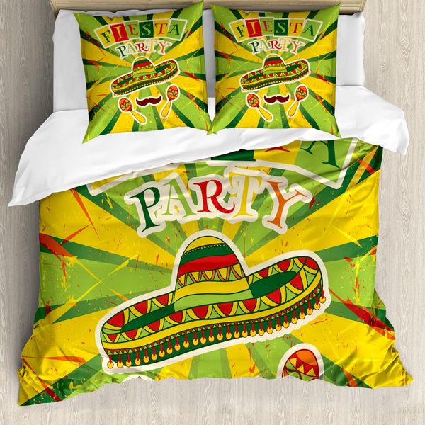 Abakuhaus Copripiumino Fiesta, Maracas E Baffi, Antiacaro, Adatto A Chi Soffre Di Allergie, Con Federe, 155 Cm X 220 Cm - 80 X 80 Cm, Verde, Giallo, Vermiglio-image