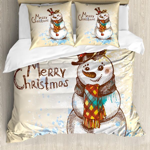 Abakuhaus Copripiumino Schneemann, Xmas-Sketch, Antiacaro, Adatto A Chi Soffre Di Allergie, Con Federe, 200 Cm X 200 Cm - 80 X 80 Cm, Crema Marrone Blu-image