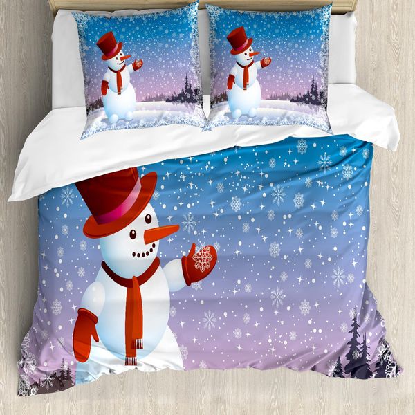 Abakuhaus Copripiumino Schneemann, Felice Nevicata Cartoon, Antiacaro Adatto A Chi Soffre Di Allergie Con Federe, 200 Cm X 200 Cm - 80 X 80 Cm, Multicolore-image