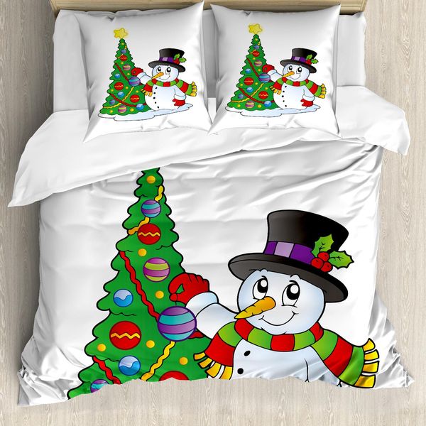 Abakuhaus Copripiumino Schneemann, Natale Albero Inverno, Antiacaro, Adatto A Chi Soffre Di Allergie, Con Federe, 200 Cm X 200 Cm - 80 X 80 Cm, Multicolore-image