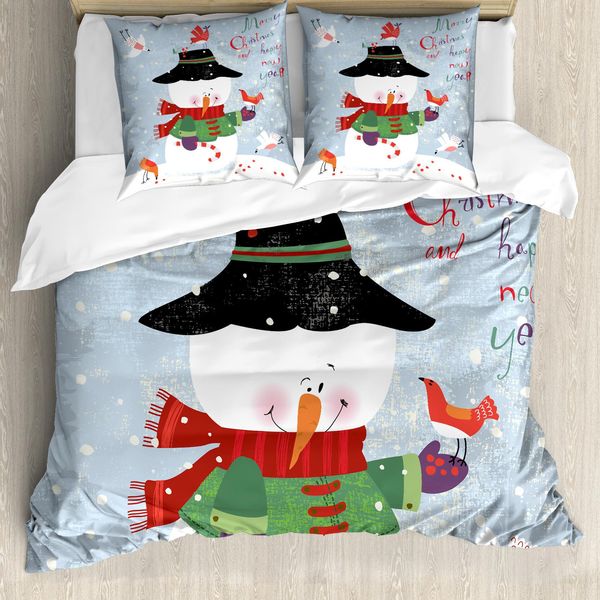 Abakuhaus Copripiumino Schneemann, Natale Capodanno Grunge, Antiacaro, Adatto A Chi Soffre Di Allergie, Con Federe, 155 Cm X 220 Cm - 80 X 80 Cm, Multicolore-image