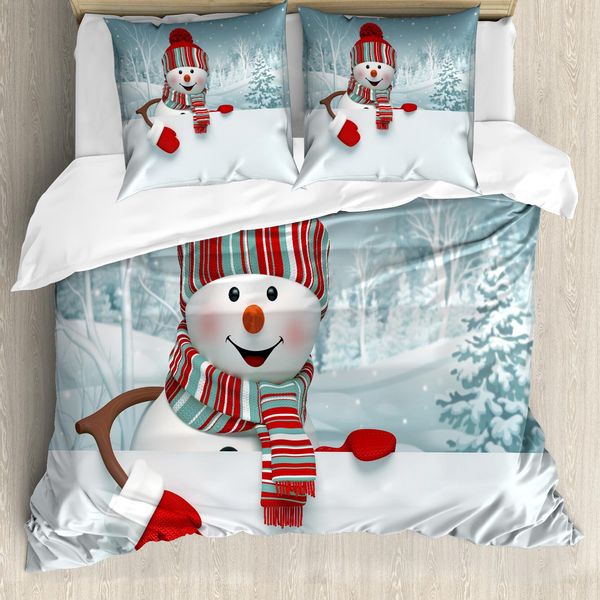 Abakuhaus Copripiumino Schneemann, Alberi Mascotte 3D Sorridenti, Antiacaro, Adatto A Chi Soffre Di Allergie, Con Federe, 155 Cm X 220 Cm - 80 X 80 Cm, Multicolore-image