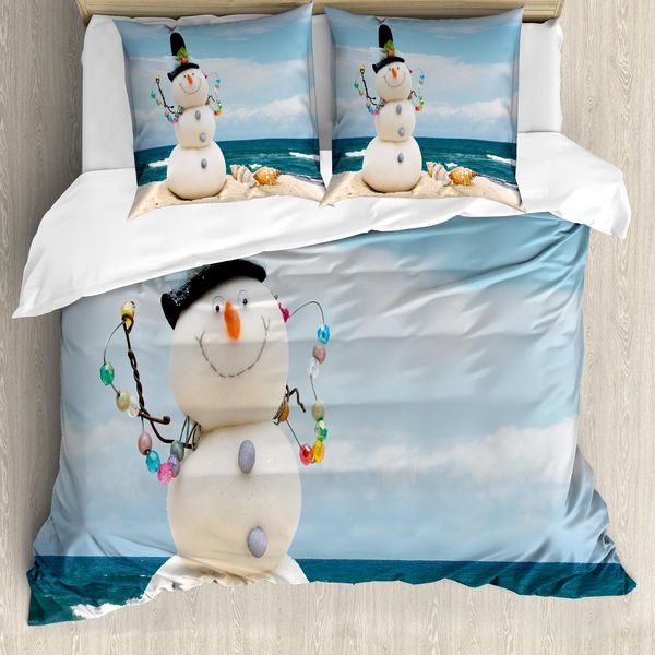 Abakuhaus Copripiumino Schneemann, Vacanze Invernali Al Mare, Antiacaro, Adatto A Chi Soffre Di Allergie, Con Federe, 155 Cm X 220 Cm - 80 X 80 Cm, Multicolore-image