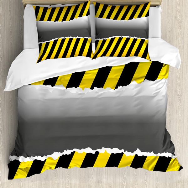 Abakuhaus Copripiumino, Baustelle Vorsicht, Antiacaro, Adatto A Chi Soffre Di Allergie, Con Federe, 155 Cm X 220 Cm - 80 X 80 Cm, Giallo, Nero, Grigio-image