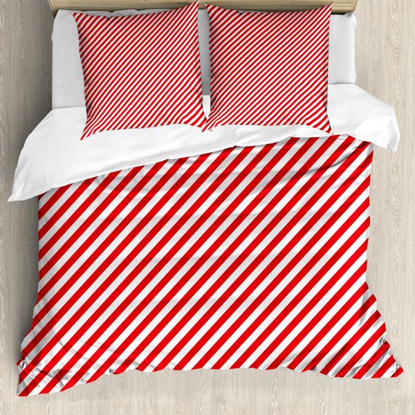 Abakuhaus Copripiumino Zuckerstange, Diagonal Red Lines, Antiacaro, Adatto A Chi Soffre Di Allergie, Con Federe, 155 Cm X 220 Cm - 80 X 80 Cm, Rosso-Bianco-image