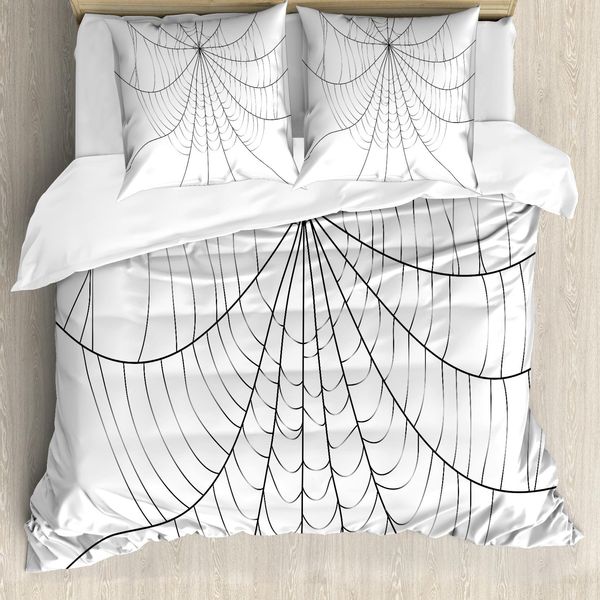 Abakuhaus Copripiumino Spider Web, Monochrome Cobweb, Antiacaro, Adatto A Chi Soffre Di Allergie, Con Federe, 155 Cm X 220 Cm - 80 X 80 Cm, Grigio Nero Bianco-image