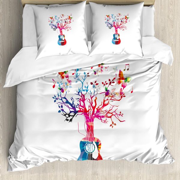 Abakuhaus Copripiumino Chitarra, Alberi E Farfalle, Antiacaro, Adatto A Chi Soffre Di Allergie, Con Federe, 155 Cm X 220 Cm - 80 X 80 Cm, Multicolore-image