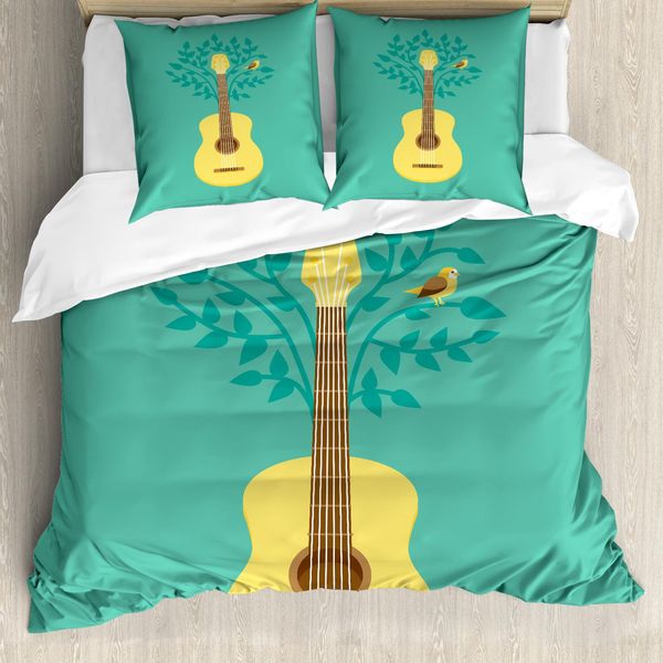 Abakuhaus Copripiumino Chitarra, Strumento Naturale Uccello, Antiacaro, Adatto A Chi Soffre Di Allergie, Con Federe, 155 Cm X 220 Cm - 80 X 80 Cm, Seafoam Senf-image