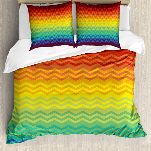 Abakuhaus Set Copripiumino Fiesta Per Letti Matrimoniali, Motivo Tribale A Zig Zag, Antiacaro, Adatto A Chi Soffre Di Allergie, Con Federe, Multicolore-image
