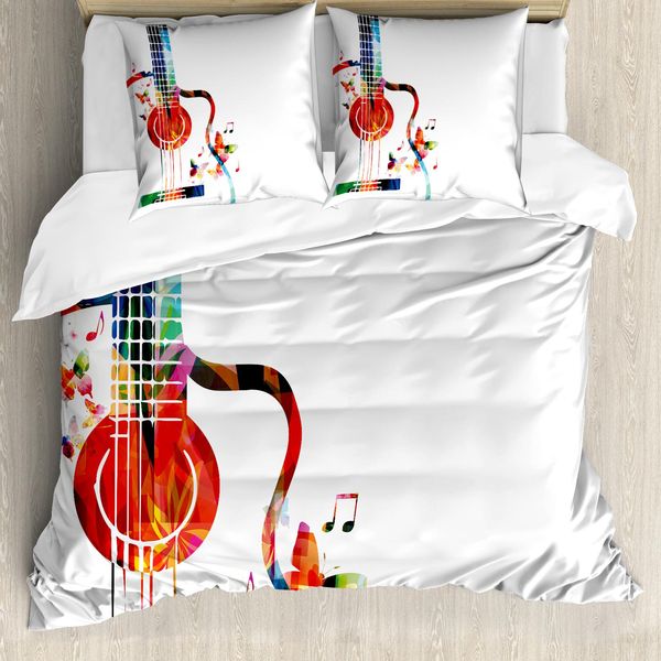 Abakuhaus Copripiumino Chitarra, Design Poligonale Musica, Antiacaro, Adatto A Chi Soffre Di Allergie, Con Federe, 155 Cm X 220 Cm - 80 X 80 Cm, Multicolore-image