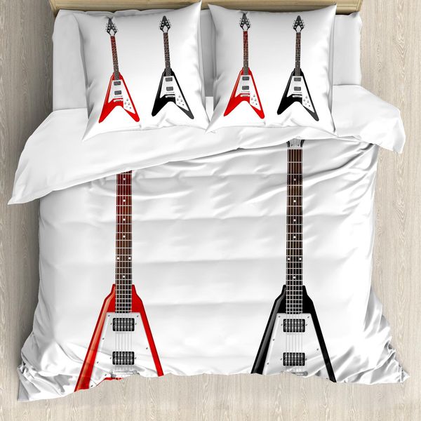 Abakuhaus Copripiumino Chitarra, Design A Forma Di V, Antiacaro, Adatto A Chi Soffre Di Allergie, Con Federe, 155 Cm X 220 Cm - 80 X 80 Cm, Multicolore-image