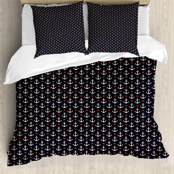 Abakuhaus Copripiumino Anker, Romantischer Cruise Trip, Antiacaro, Adatto A Chi Soffre Di Allergie, Con Federe, 155 Cm X 220 Cm - 80 X 80 Cm, Nero Vermiglio Bianco-image