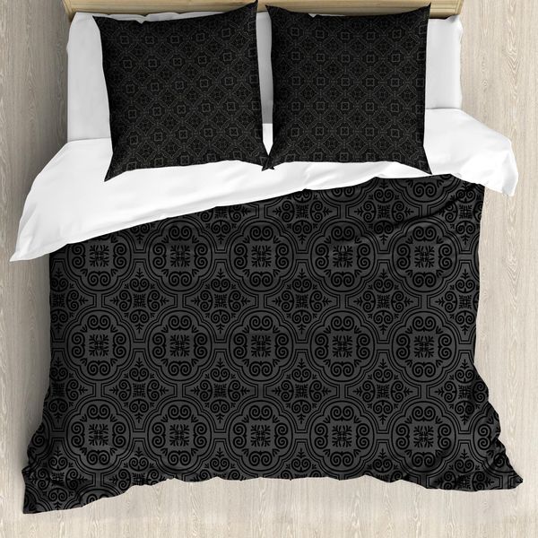 Abakuhaus Copripiumino Grigio Scuro, Barocco Veneziano, Antiacaro, Adatto A Chi Soffre Di Allergie, Con Federe, 155 Cm X 220 Cm - 80 X 80 Cm, Grigio Nero-image