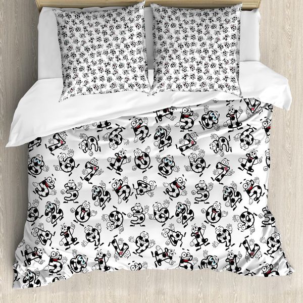 Abakuhaus Copripiumino Calcio, Cartoni Animati Con Numeri Calcistici, Antiacaro, Adatto A Chi Soffre Di Allergie, Con Federe, 155 Cm X 220 Cm - 80 X 80 Cm, Multicolore-image