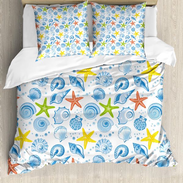 Abakuhaus Sea Shells Copripiumino, Aqua Marine Stelle, Antiacaro Adatto A Chi Soffre Di Allergie Con Federe, 155 Cm X 220 Cm - 80 X 80 Cm, Multicolore-image