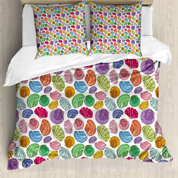 Abakuhaus Sea Shells Copripiumino, Motivo Acquatico Colorato, Antiacaro, Adatto A Chi Soffre Di Allergie, Con Federe, 200 Cm X 200 Cm - 80 X 80 Cm, Multicolore-image