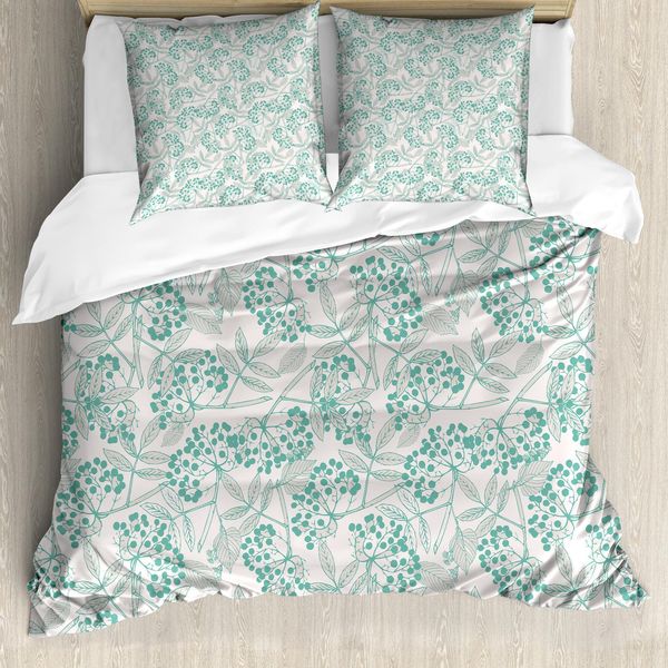 Abakuhaus Copripiumino Teal, Foglie E Bacche Di Creeper, Antiacaro, Adatto A Chi Soffre Di Allergie, Con Federe, 200 Cm X 200 Cm - 80 X 80 Cm, Tan Turchese-image