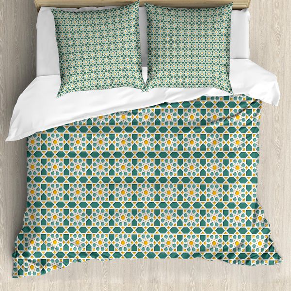 Abakuhaus Copripiumino Teal, Decorazione A Stella Marocchina, Antiacaro, Adatto A Chi Soffre Di Allergie, Con Federe, 200 Cm X 200 Cm - 80 X 80 Cm, Teal Marigold-image
