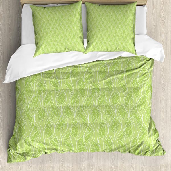 Abakuhaus Copripiumino, Verde Botanico Sinuoso, Antiacaro, Adatto A Chi Soffre Di Allergie, Con Federe, 200 Cm X 200 Cm - 80 X 80 Cm, Verde Pallido Bianco-image