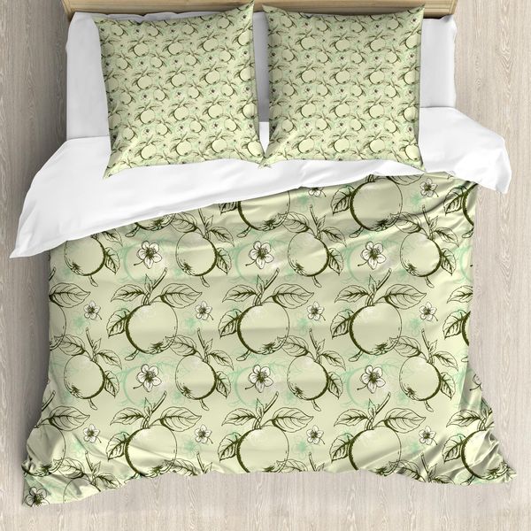 Abakuhaus Copripiumino Mela, Vintage Astratto Grunge, Antiacaro, Adatto A Chi Soffre Di Allergie, Con Federe, 200 Cm X 200 Cm - 80 X 80 Cm, Verde Oliva Verde Chiaro-image