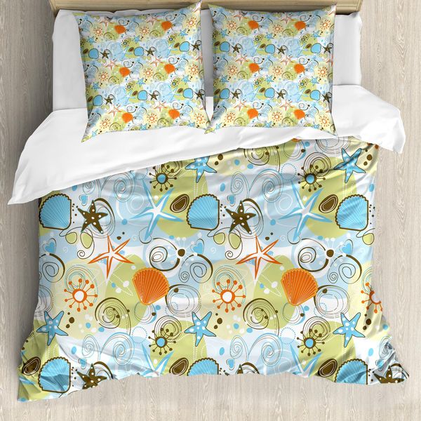 Abakuhaus Sea Shells Copripiumino, Motivo Spiaggia Retrò, Antiacaro, Adatto A Chi Soffre Di Allergie, Con Federe, 155 Cm X 220 Cm - 80 X 80 Cm, Multicolore-image
