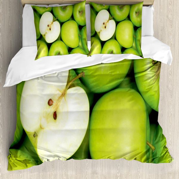 Abakuhaus Copripiumino Mela, Snack Salutare Realistico, Antiacaro Adatto A Chi Soffre Di Allergie Con Federe, 200 Cm X 200 Cm - 80 X 80 Cm, Verde Mela Crema-image