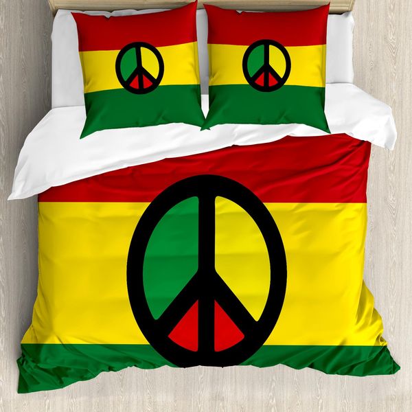 Abakuhaus Copripiumino Giamaicano, Cultura Reggae Pace, Antiacaro, Adatto A Chi Soffre Di Allergie, Con Federe, 155 Cm X 220 Cm - 80 X 80 Cm, Multicolore-image