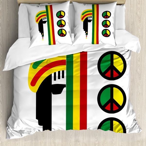 Abakuhaus Copripiumino Giamaicano, Minimalist Rastaman, Antiacaro, Adatto A Chi Soffre Di Allergie, Con Federe, 155 Cm X 220 Cm - 80 X 80 Cm, Multicolore-image