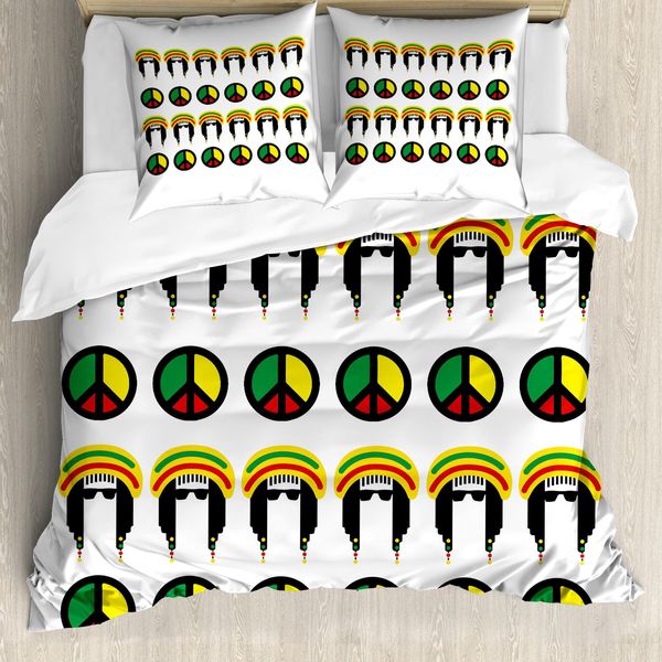 Abakuhaus Copripiumino Giamaicano, Reggae Colorato, Antiacaro, Adatto A Chi Soffre Di Allergie, Con Federe, 200 Cm X 200 Cm - 80 X 80 Cm, Multicolore-image