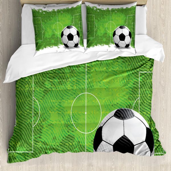Abakuhaus Copripiumino Da Calcio, Disegno Grunge Calcio, Antiacaro, Adatto A Chi Soffre Di Allergie, Con Federe, 155 Cm X 220 Cm - 80 X 80 Cm, Verde Nero Bianco-image