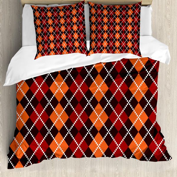 Abakuhaus Set Copripiumino Rosso E Marrone Per Letti Matrimoniali, Motivo Scozzese Argyle, Antiacaro, Adatto A Chi Soffre Di Allergie, Con Federe, Multicolore-image