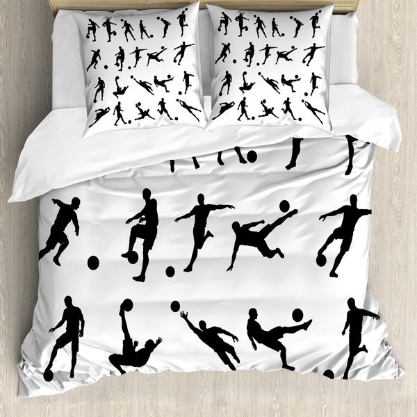 Abakuhaus Copripiumino Calcio, Silhouette Calcio, Antiacaro, Adatto A Chi Soffre Di Allergie, Con Federe, 200 Cm X 200 Cm - 80 X 80 Cm, Bianco E Nero-image