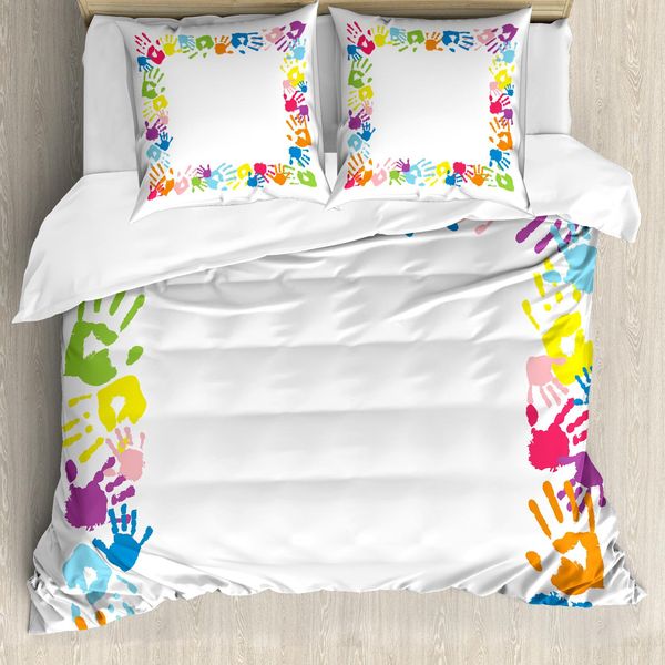 Copripiumino Abakuhaus Party, Impronte Colorate, Antiacaro, Adatto A Chi Soffre Di Allergie, Con Federe, 155 Cm X 220 Cm - 80 X 80 Cm, Multicolore-image