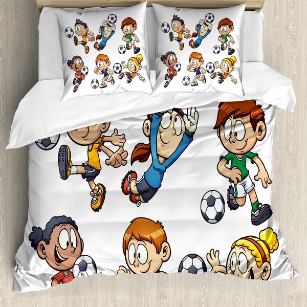 Abakuhaus Copripiumino Calcio, Cartoni Animati Per Bambini, Antiacaro, Adatto A Chi Soffre Di Allergie, Con Federe, 155 Cm X 220 Cm - 80 X 80 Cm, Multicolore-image