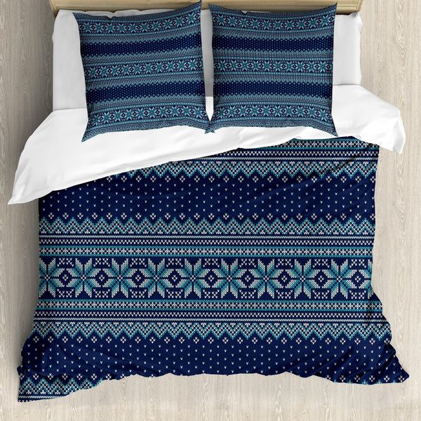 Abakuhaus Copripiumino Nordico, Herringbone Snowflake, Antiacaro, Adatto A Chi Soffre Di Allergie, Con Federe, 200 Cm X 200 Cm - 80 X 80 Cm, Turchese Blu Scuro-image