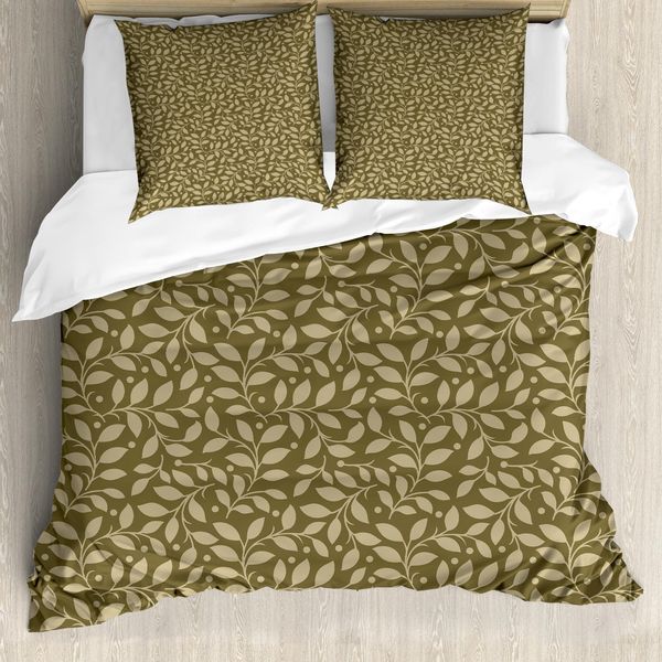 Abakuhaus Copripiumino Con Foglie, Rami Fogliati Antichi, Antiacaro, Adatto A Chi Soffre Di Allergie, Con Federe, 200 Cm X 200 Cm - 80 X 80 Cm, Kaki Marrone Chiaro-image