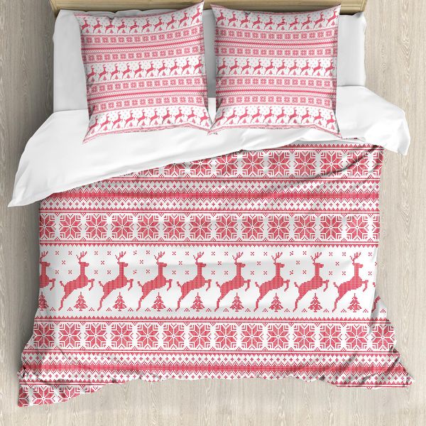 Abakuhaus Copripiumino Nordico, Renne Invernali, Antiacaro, Adatto A Chi Soffre Di Allergie, Con Federe, 200 Cm X 200 Cm - 80 X 80 Cm, Bianco Corallo-image