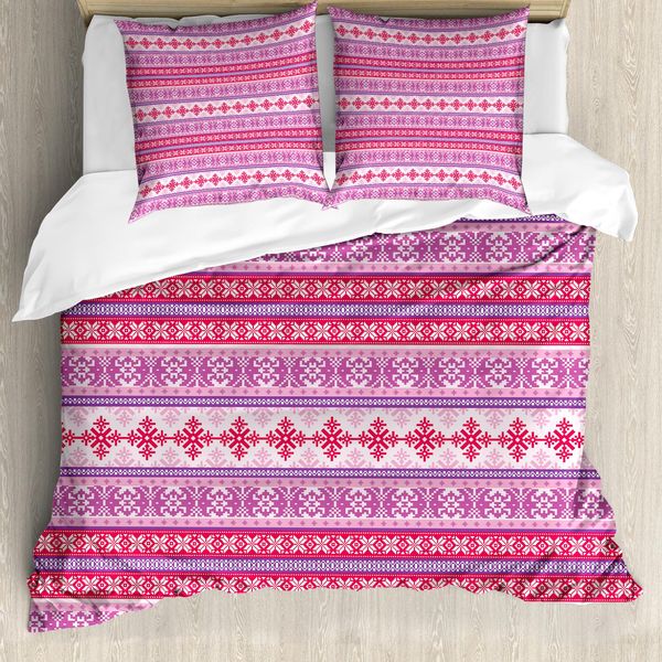Abakuhaus Copripiumino Nordico, Neve Geometrica Dicembre, Antiacaro Adatto A Chi Soffre Di Allergie Con Federe, 200 Cm X 200 Cm - 80 X 80 Cm, Viola Scuro Corallo Bianco-image