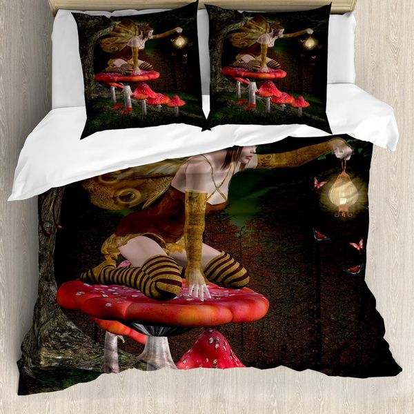 Abakuhaus Copripiumino Fantasia, Fata Mitica Fungo, Antiacaro Adatto A Chi Soffre Di Allergie Con Federe, 200 Cm X 200 Cm - 80 X 80 Cm, Multicolore-image