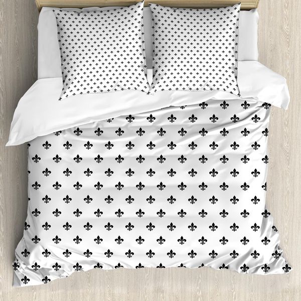 Abakuhaus Copripiumino Fleur De Lis, Foglie Appuntite, Antiacaro, Adatto A Chi Soffre Di Allergie, Con Federe, 200 Cm X 200 Cm - 80 X 80 Cm, Bianco E Nero-image