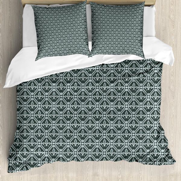 Abakuhaus Copripiumino Fleur De Lis, Motivi Rettangolari, Antiacaro, Adatto A Chi Soffre Di Allergie, Con Federe, 155 Cm X 220 Cm - 80 X 80 Cm, Verde Salvia-image